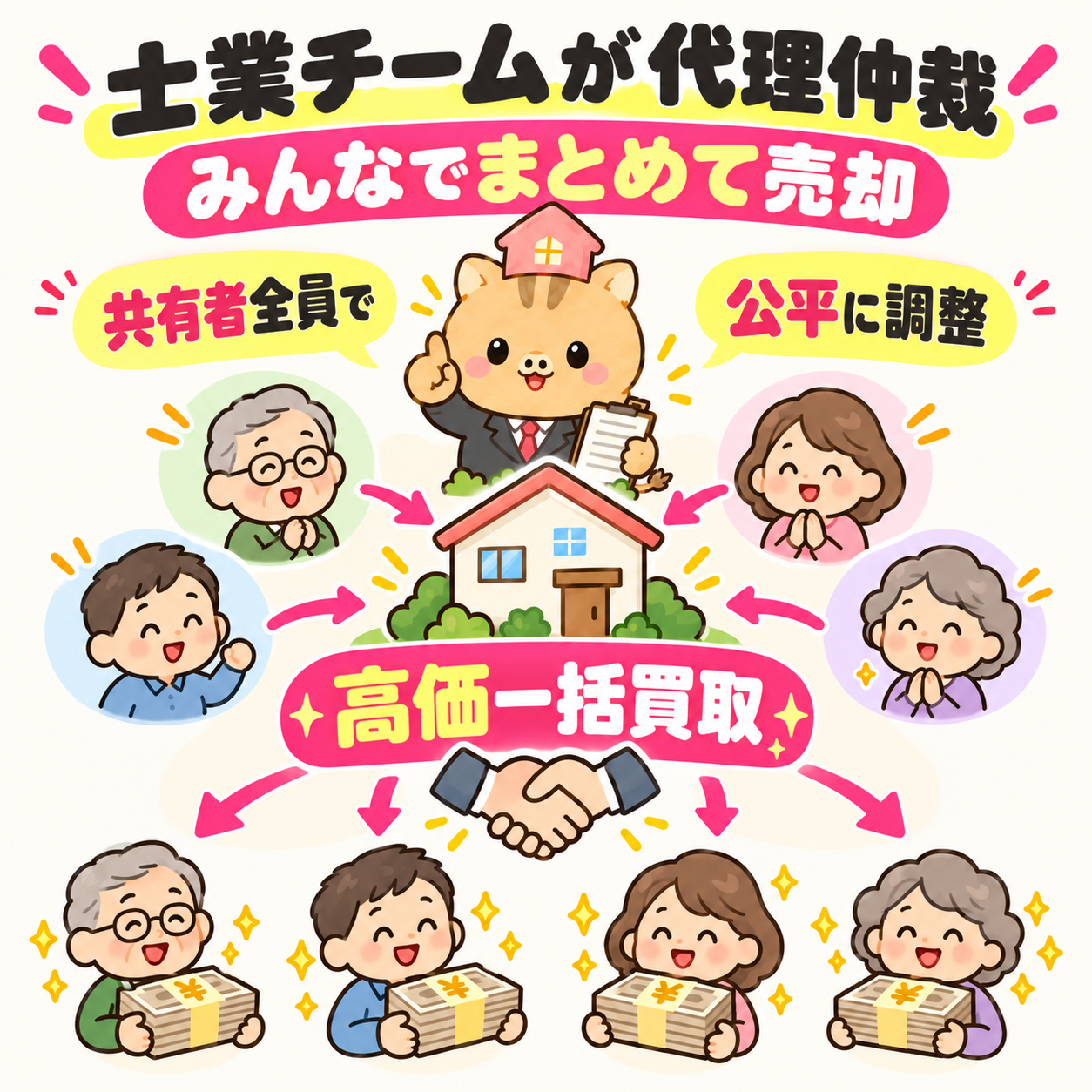士業チームの代理仲裁による一括買取のイメージ