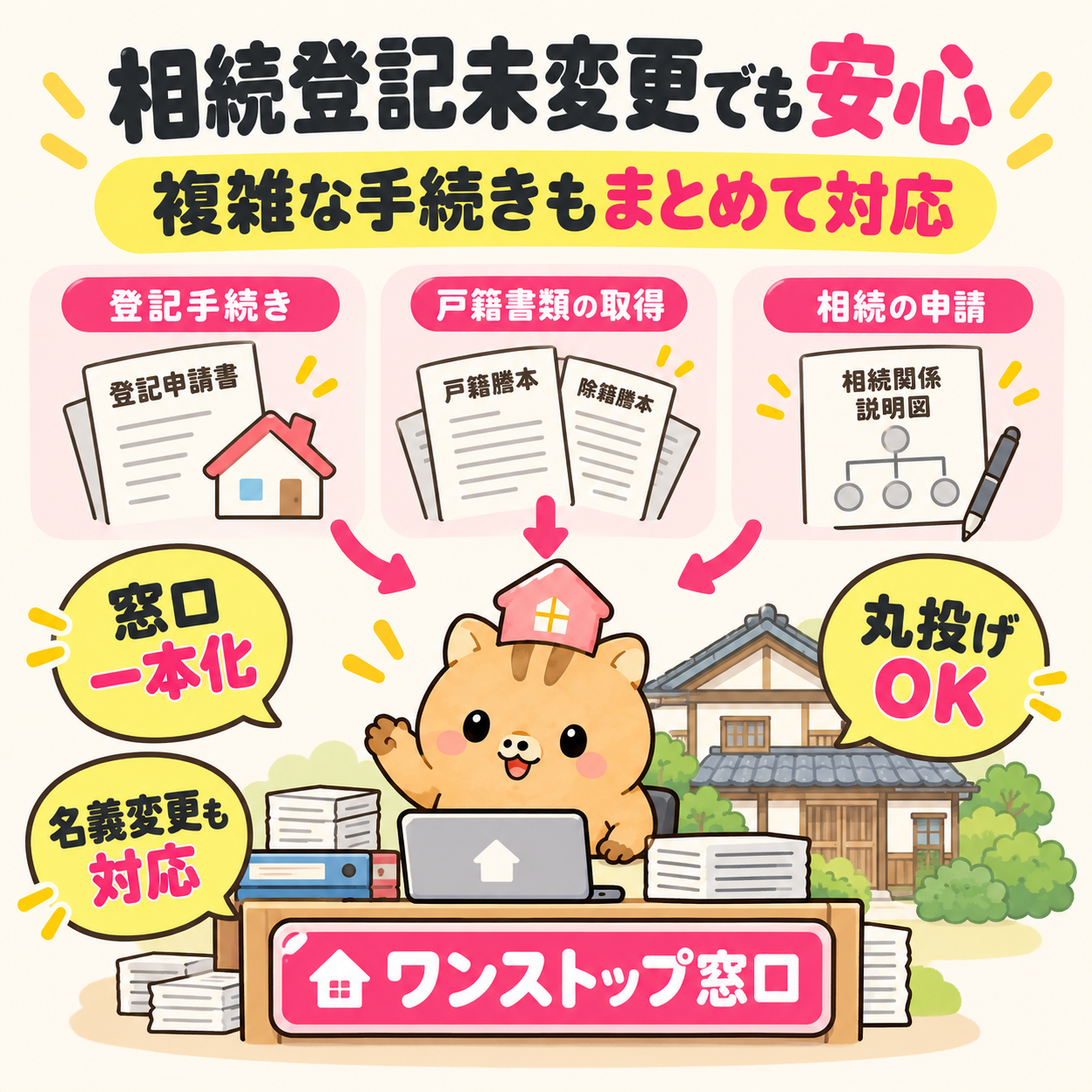 相続登記から売却まで窓口一本化するイメージ