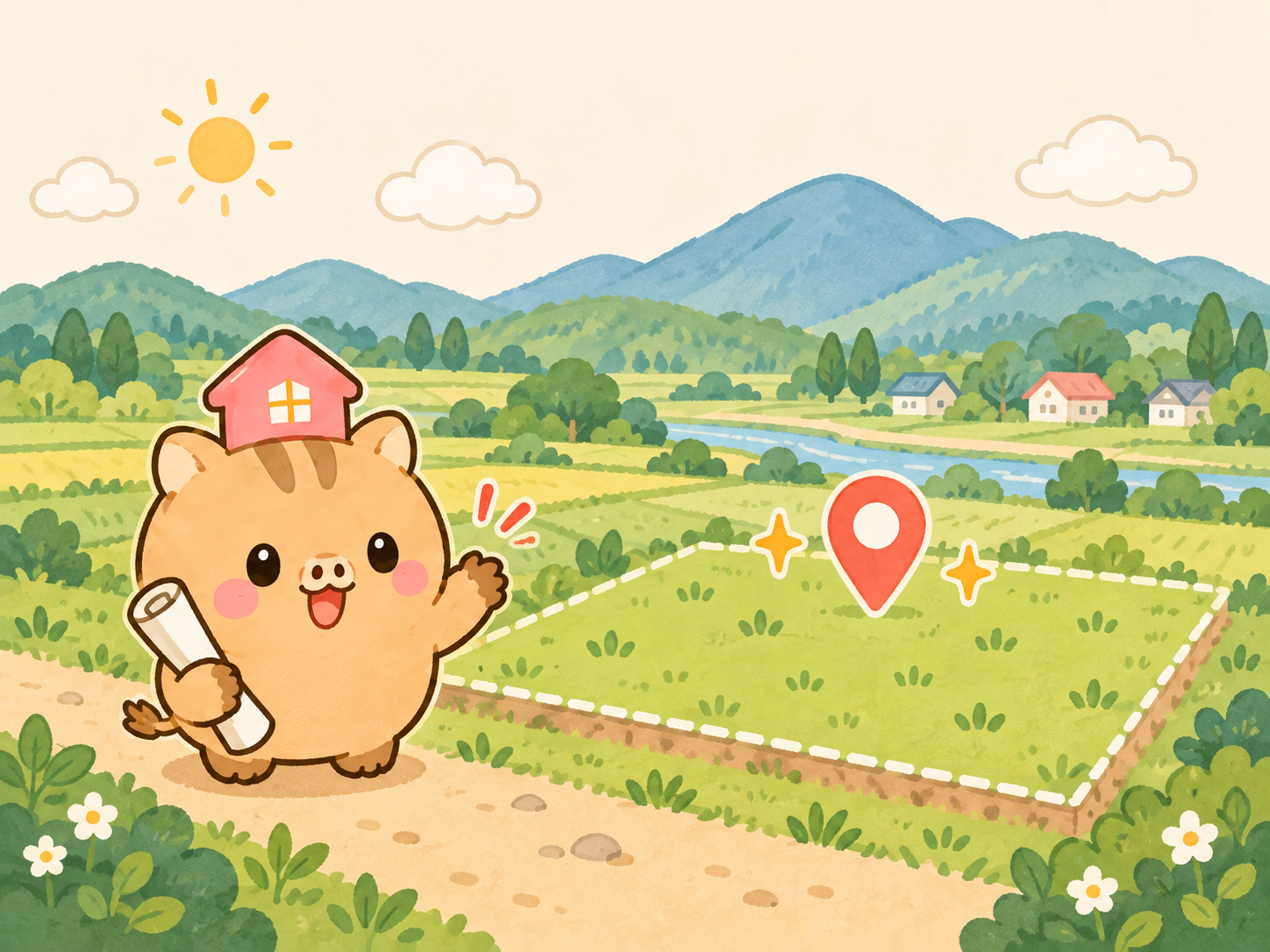 田舎や遠方の土地を表すイメージイラスト