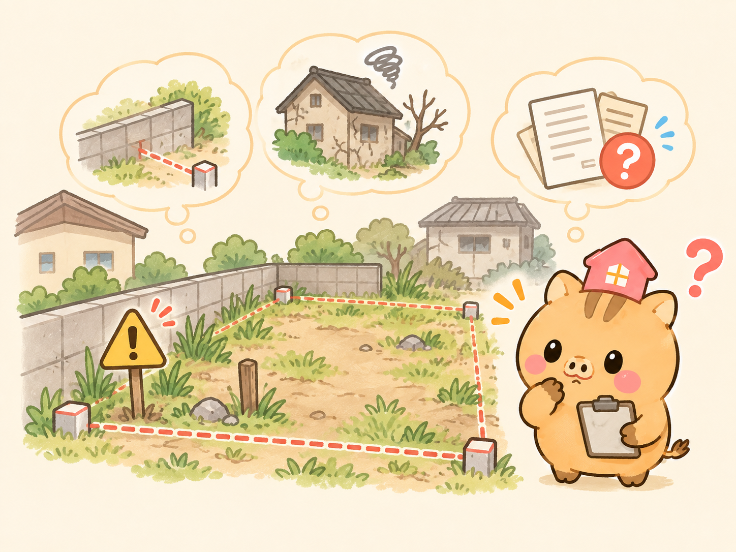 訳あり事情のある土地を調査するイメージイラスト