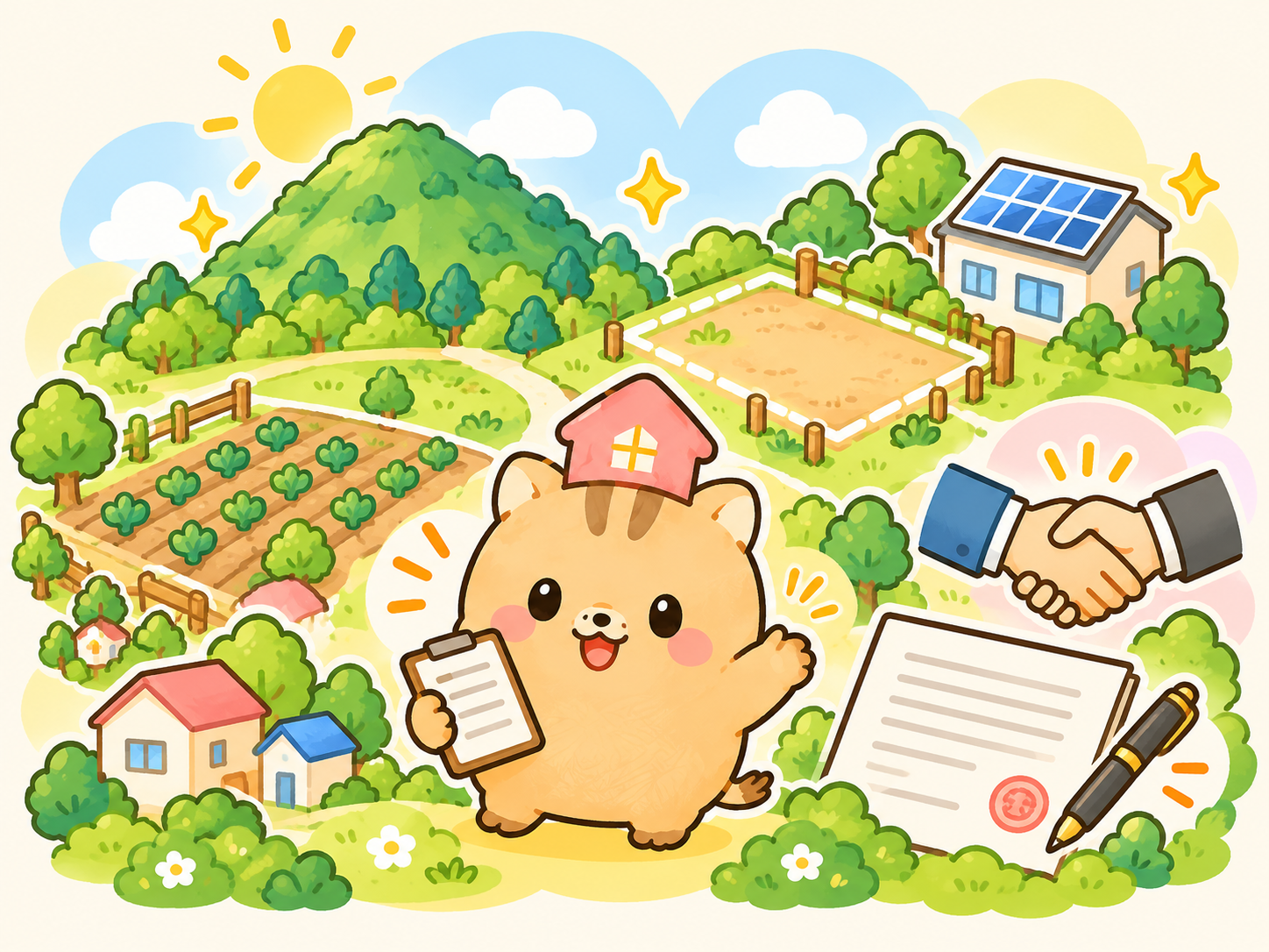 農地・山林・特殊な土地の活用と直接買取を表すイラスト