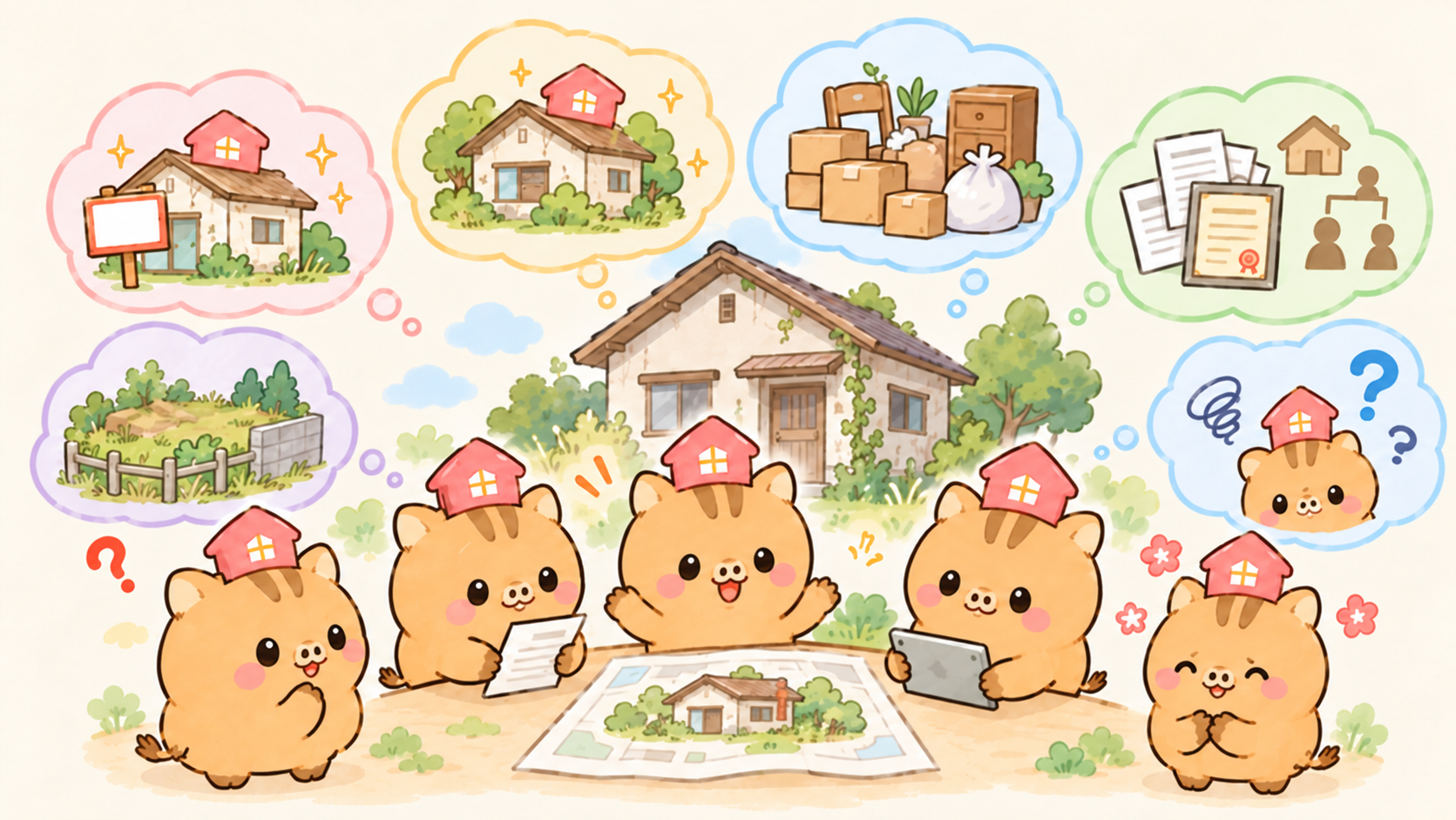 空き家について家族で相談するイメージイラスト