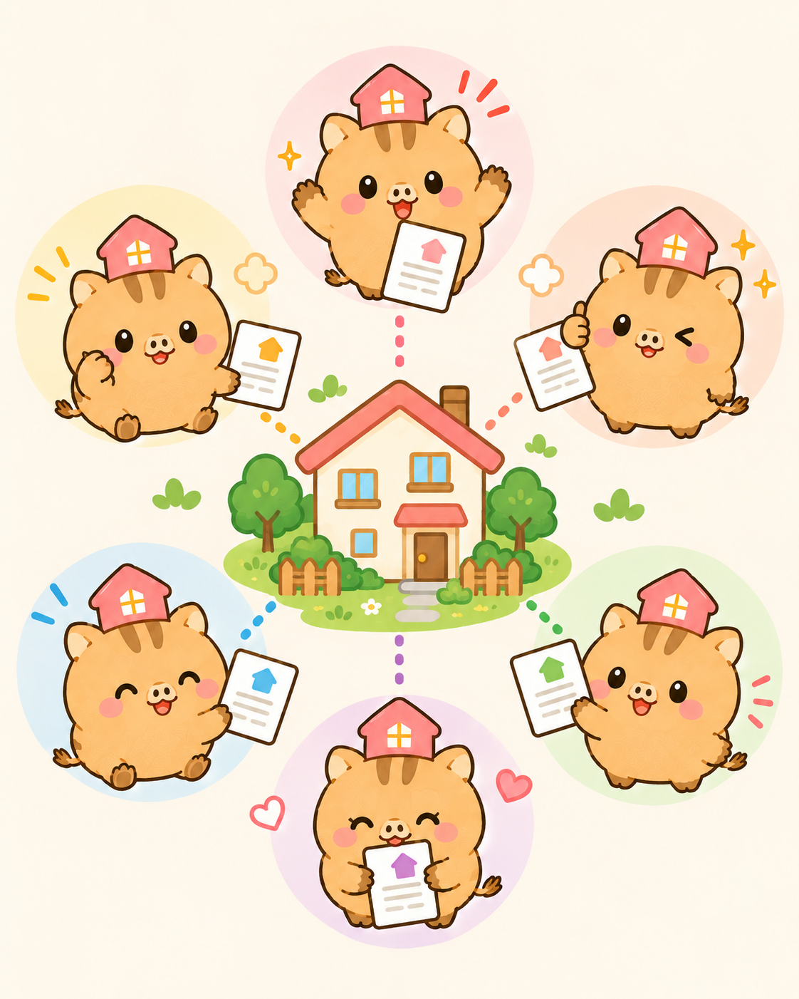 複数人で不動産を共有する概念図イラスト